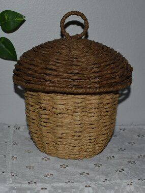 Whimsy Cottagecore Little Acorn Shaped Storage Wicker Basket Fall Cottage Decor
